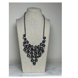 Vintage Blue Floral Statement Necklace Silver Tone Bib Necklace Something Blue